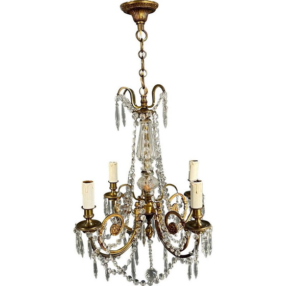 Image 1 of Vintage bronze chandelier with crystals, France 1900