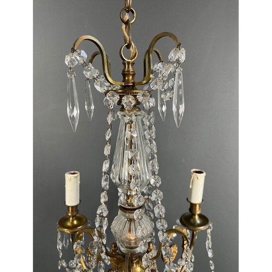 Image 1 of Vintage bronze chandelier with crystals, France 1900