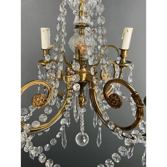 Image 1 of Vintage bronze chandelier with crystals, France 1900