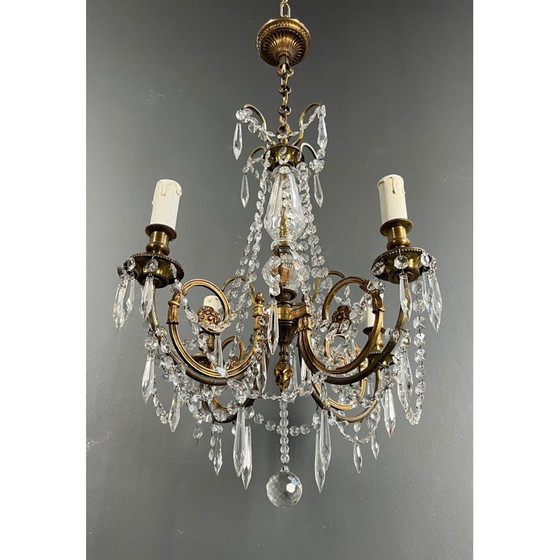 Image 1 of Vintage bronze chandelier with crystals, France 1900