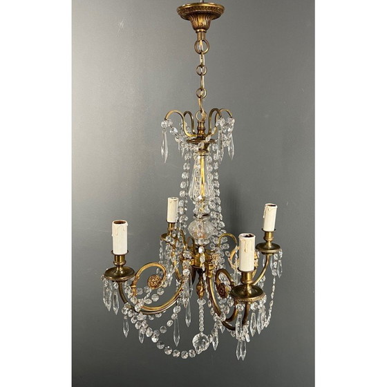 Image 1 of Vintage bronze chandelier with crystals, France 1900