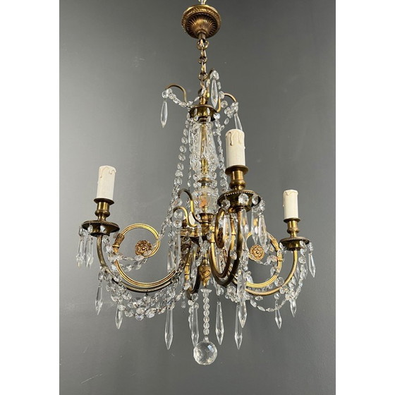 Image 1 of Vintage bronze chandelier with crystals, France 1900