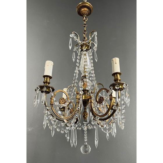 Image 1 of Vintage bronze chandelier with crystals, France 1900