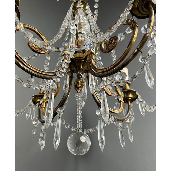 Image 1 of Vintage bronze chandelier with crystals, France 1900