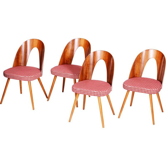 Image 1 of Set of 4 vintage beechwood, walnut and fabric chairs by Antonin Suman, Czechia 1950