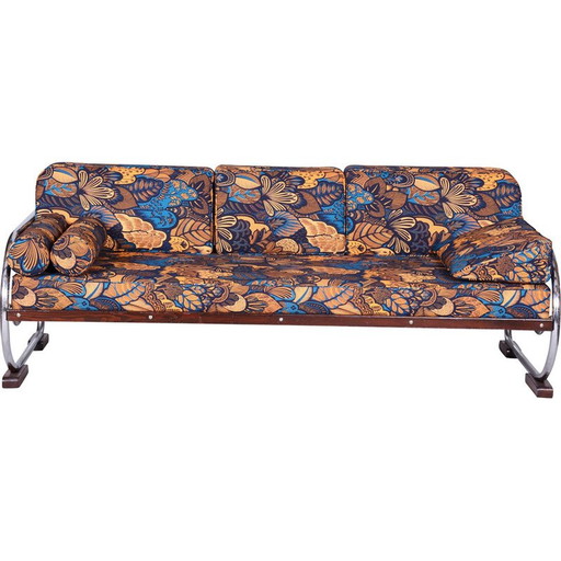 Vintage Bauhaus 3-seater sofa in chrome steel and beech by Robert Slezak, Czechoslovakia 1930