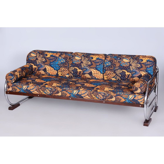 Image 1 of Vintage Bauhaus 3-seater sofa in chrome steel and beech by Robert Slezak, Czechoslovakia 1930