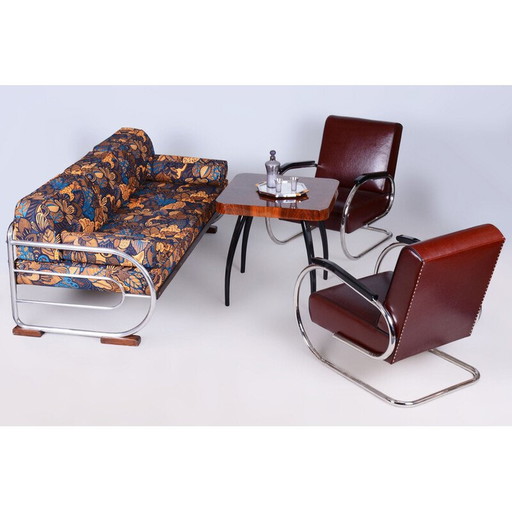 Vintage Bauhaus 3-seater sofa in chrome steel and beech by Robert Slezak, Czechoslovakia 1930