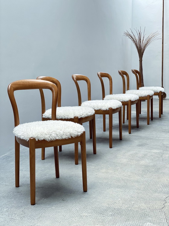 Image 1 of 2x dining room chairs solid beech wood sheepskin look