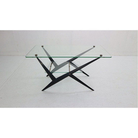 Image 1 of Vintage coffee table with black lacquered metal frame by Jarden, France 1950