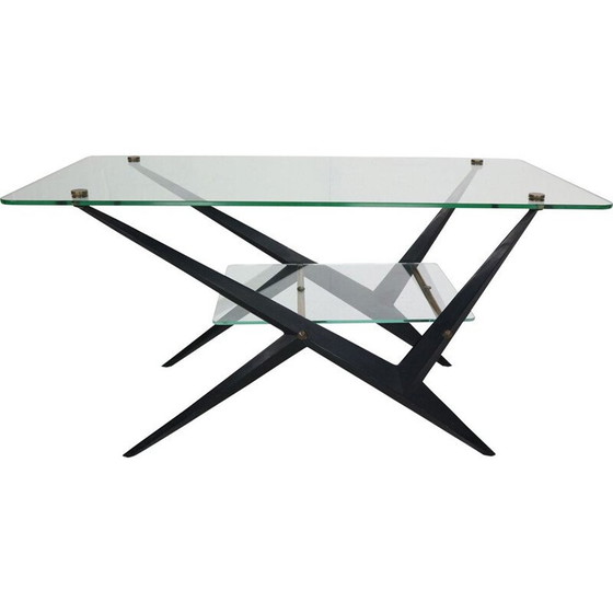 Image 1 of Vintage coffee table with black lacquered metal frame by Jarden, France 1950