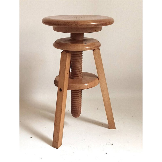Image 1 of Vintage beechwood screw-down workshop stool, 1950