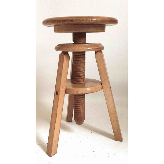 Image 1 of Vintage beechwood screw-down workshop stool, 1950