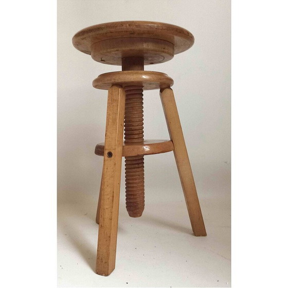 Image 1 of Vintage beechwood screw-down workshop stool, 1950