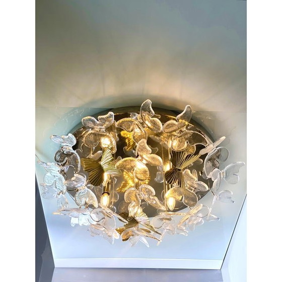 Image 1 of Contemporary Brass And Murano Glass Butterfly Flush-Mount By Simoeng