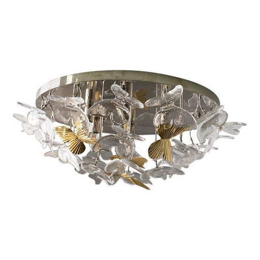 Contemporary Brass And Murano Glass Butterfly Flush-Mount By Simoeng