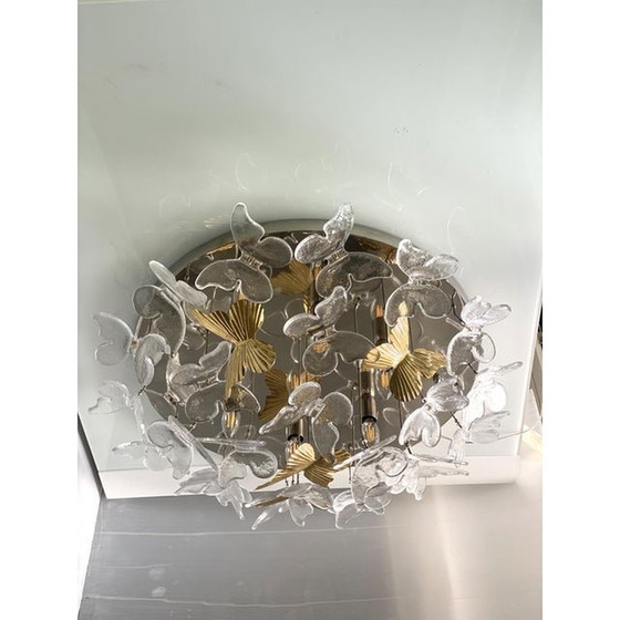 Image 1 of Contemporary Brass And Murano Glass Butterfly Flush-Mount By Simoeng