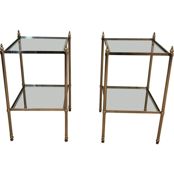 Image 1 of Pair of vintage silver-plated end tables, France 1940