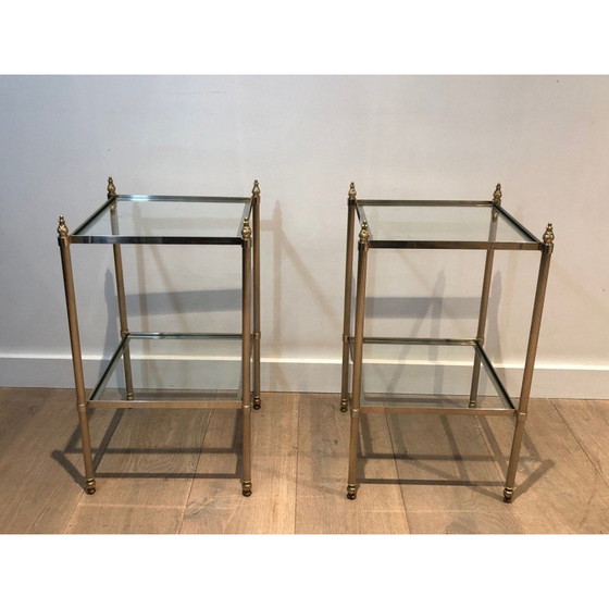 Image 1 of Pair of vintage silver-plated end tables, France 1940