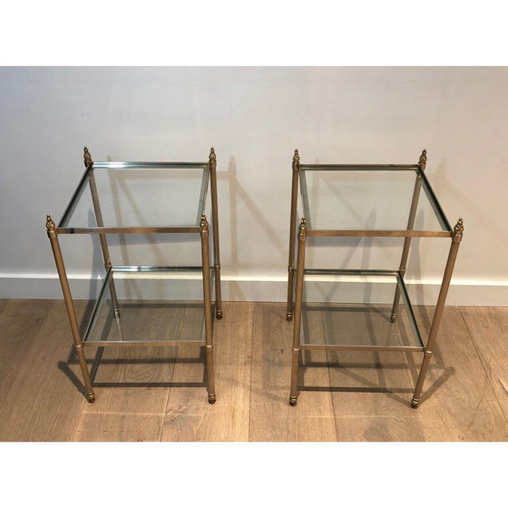 Image 1 of Pair of vintage silver-plated end tables, France 1940
