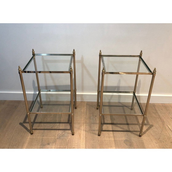 Image 1 of Pair of vintage silver-plated end tables, France 1940