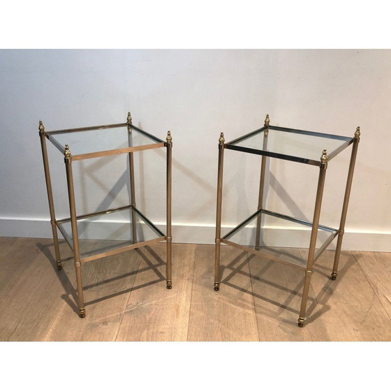 Image 1 of Pair of vintage silver-plated end tables, France 1940