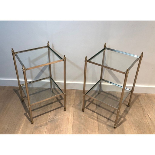 Pair of vintage silver-plated end tables, France 1940