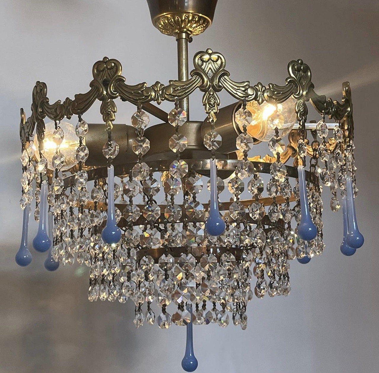 Vintage opaline teardrop chandelier pendant lamp