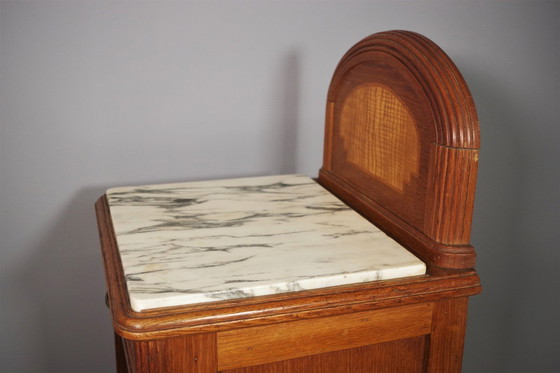 Image 1 of Vintage 1940S-50S Cherry & Beech Wood Nightstand With Marble Top – Italian Mid-Century Elegance