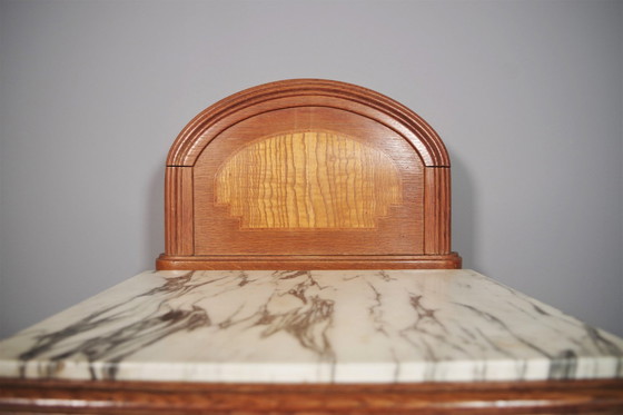 Image 1 of Vintage 1940S-50S Cherry & Beech Wood Nightstand With Marble Top – Italian Mid-Century Elegance