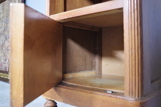 Image 1 of Vintage 1940S-50S Cherry & Beech Wood Nightstand With Marble Top – Italian Mid-Century Elegance