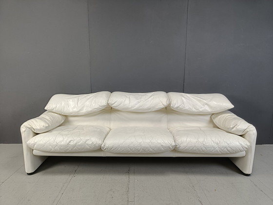 Image 1 of Leather Maralunga Sofa Set By Vico Magistretti For Cassina, 1973