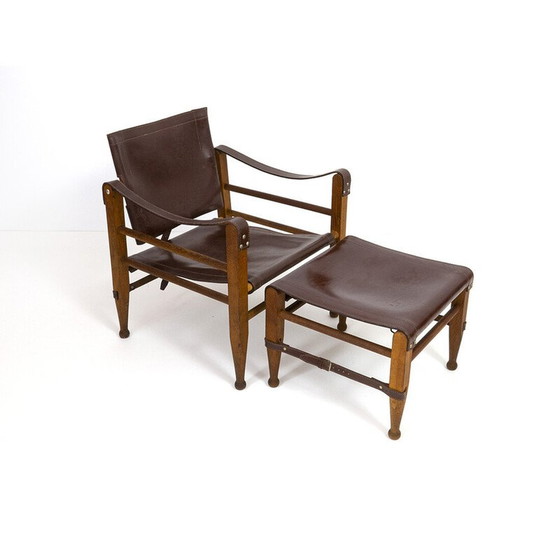 Image 1 of Vintage oakwood Safari armchair and ottoman in leather by Aage Bruun and Son, 1960s