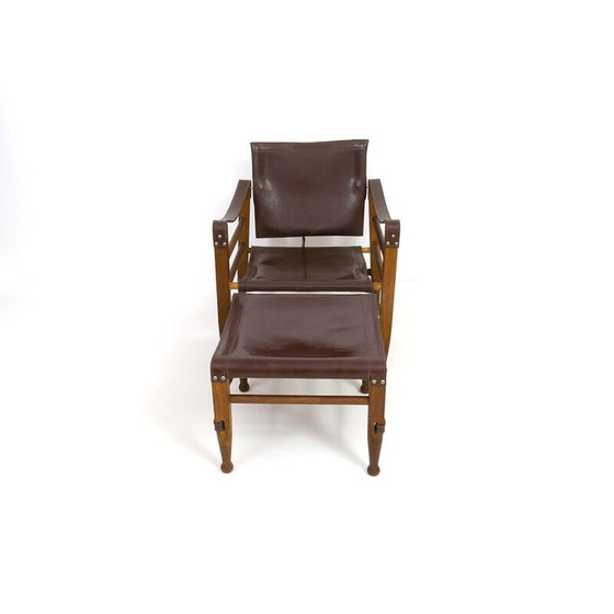 Image 1 of Vintage oakwood Safari armchair and ottoman in leather by Aage Bruun and Son, 1960s