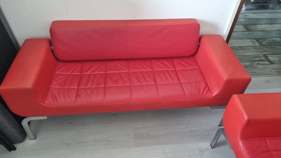 Image 1 of Sitland Red Leather Sofa