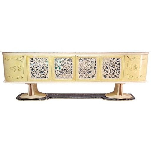 Credenza vintage in pergamena con base in marmo, Italia 1959