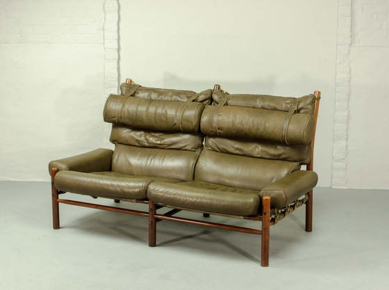 Image 1 of Arne Norell ‘Inca’ Safari 2-Seat Lounge Sofa for Arne Norell AB Aneby Möbler in Rosewood and Leather. Sweden, 1960s.