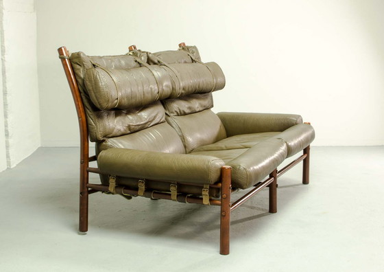 Image 1 of Arne Norell ‘Inca’ Safari 2-Seat Lounge Sofa for Arne Norell AB Aneby Möbler in Rosewood and Leather. Sweden, 1960s.