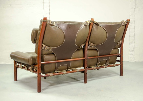 Image 1 of Arne Norell ‘Inca’ Safari 2-Seat Lounge Sofa for Arne Norell AB Aneby Möbler in Rosewood and Leather. Sweden, 1960s.