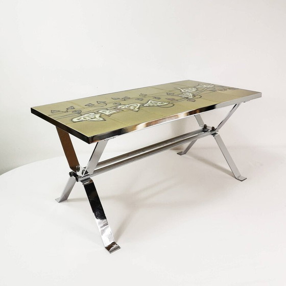 Image 1 of Tavolino da caffè vintage con piano in ceramica, Belgio 1960