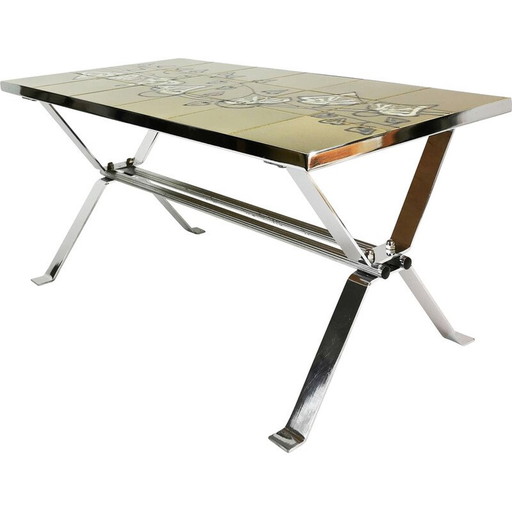 Vintage coffee table with ceramic top, Belgium 1960