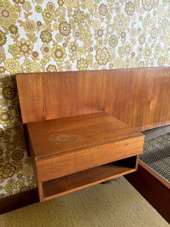 Image 1 of Mid - Century Double bed with headboard and night tables OMF