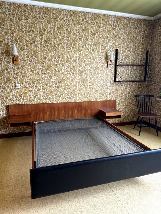 Image 1 of Mid - Century Double bed with headboard and night tables OMF