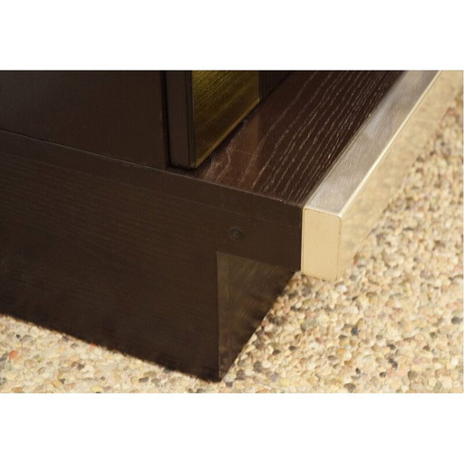 Vintage modular sideboard in wengé wood, steel and mirror by Sormani, 1970s