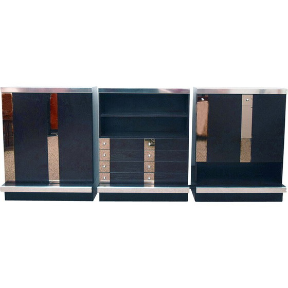 Image 1 of Credenza componibile vintage in legno wengé, acciaio e specchio di Sormani, anni '70