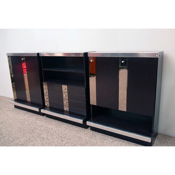 Image 1 of Credenza componibile vintage in legno wengé, acciaio e specchio di Sormani, anni '70