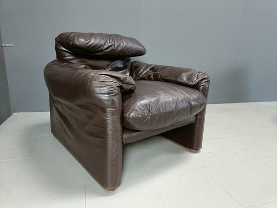 Image 1 of Early Leather Maralunga Sofa Set By Vico Magistretti For Cassina, 1973