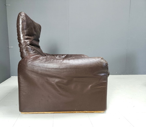 Image 1 of Early Leather Maralunga Sofa Set By Vico Magistretti For Cassina, 1973