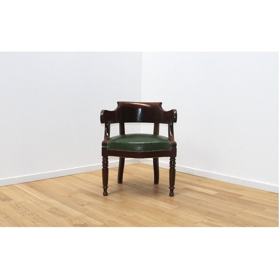 Image 1 of Vintage armchair in dark wood and green-tinted leather