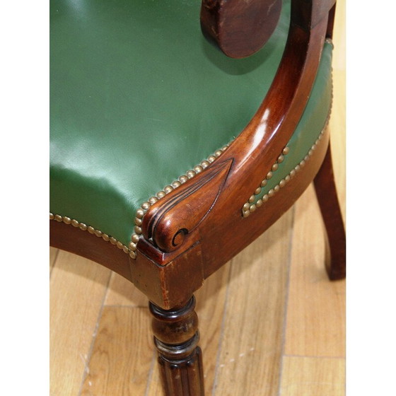 Image 1 of Vintage armchair in dark wood and green-tinted leather